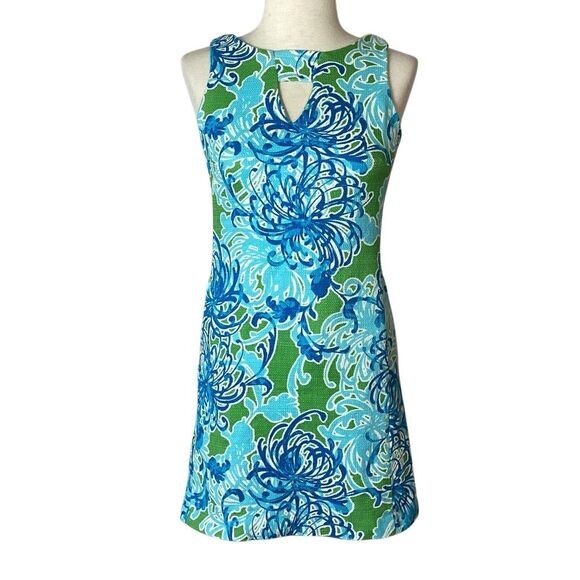 Taylor Keyhole Floral Sheath Dress Women’s 8 Green Blue - Picture 2 of 9